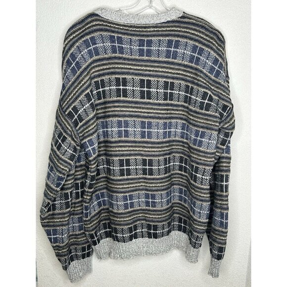 Vintage Bill Blass Sweater Mens Extra Large Blue Tan Grandpa 3D Textured Retro - Picture 3 of 12